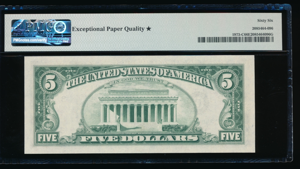 Fr. 1973-C 1974 $5  Federal Reserve Note Philadelphia PMG 66EPQ* C12449262C reverse