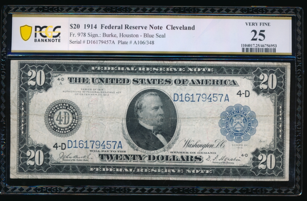 Fr. 978 1914 $20  Federal Reserve Note Cleveland PCGS 25 D16179457A