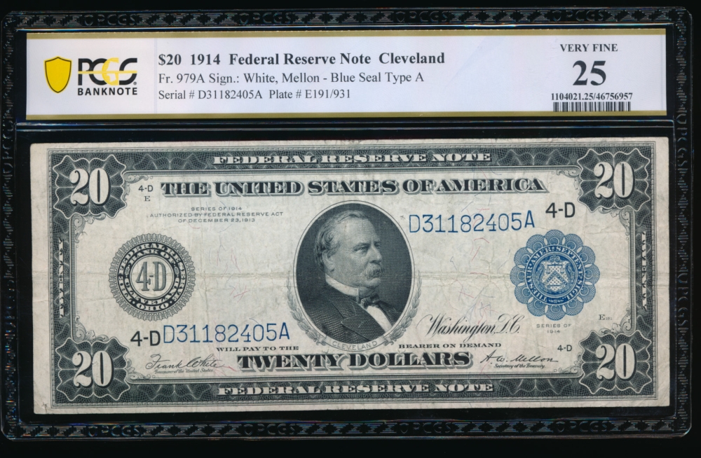 Fr. 979a 1914 $20  Federal Reserve Note Cleveland PCGS 25 D31182405A obverse