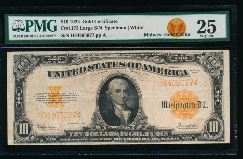 Fr. 1173 1922 $10  Gold Certificate  PMG 25 H34405077