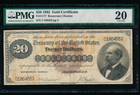 Fr. 1177 1882 $20  Gold Certificate  PMG 20 C186455