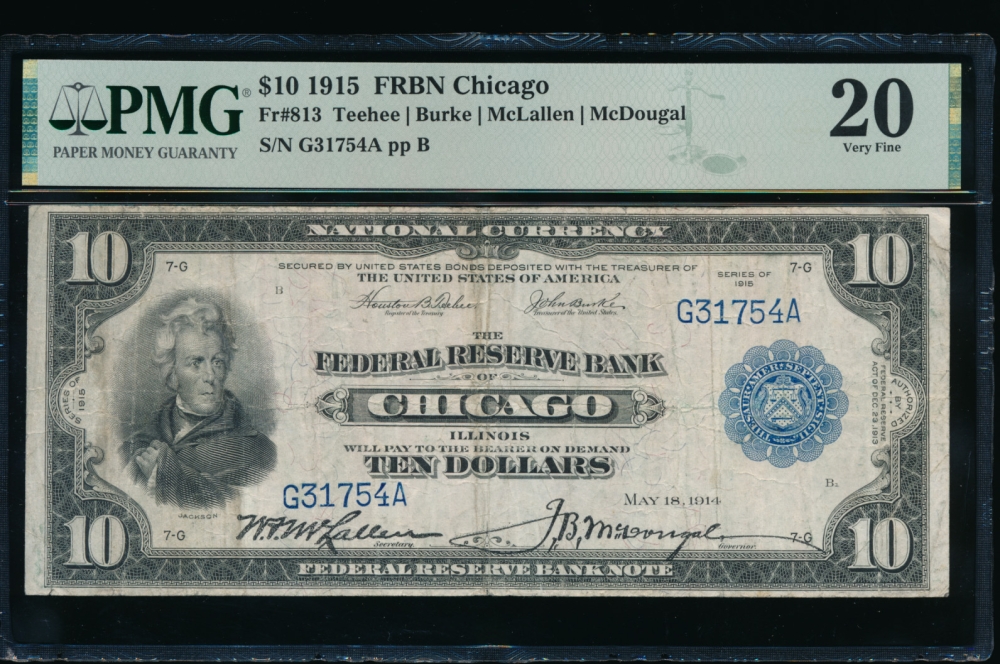 Fr. 813 1918 $10  FRBN Chicago PMG 20 G31754A