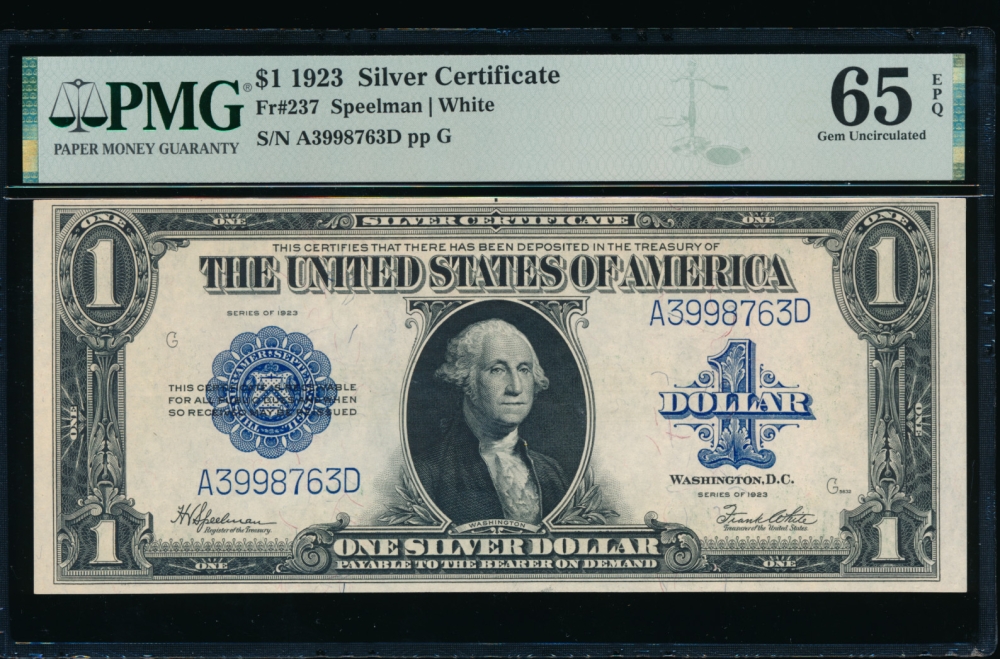 Fr. 237 1923 $1  Silver Certificate AD block PMG 65EPQ A3998763D