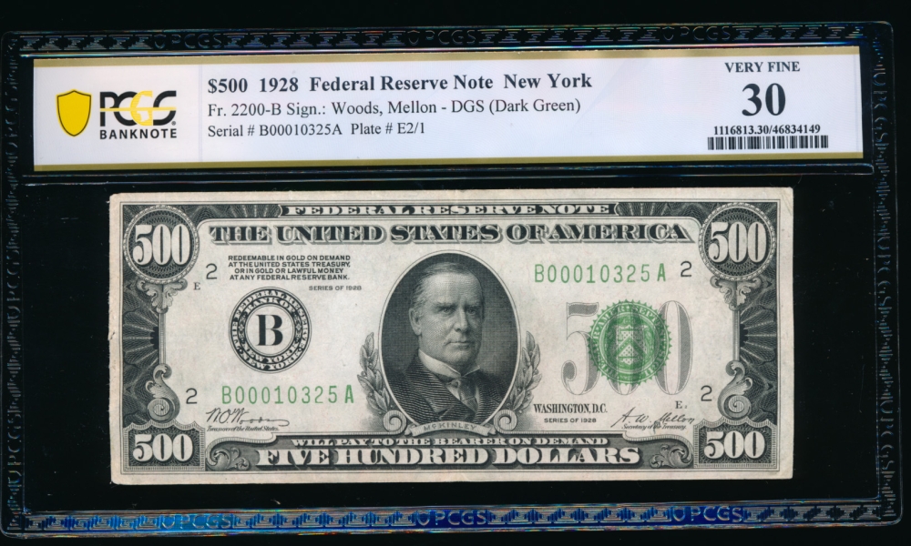Fr. 2200-B 1928 $500  Federal Reserve Note New York PCGS 30 B00010325A