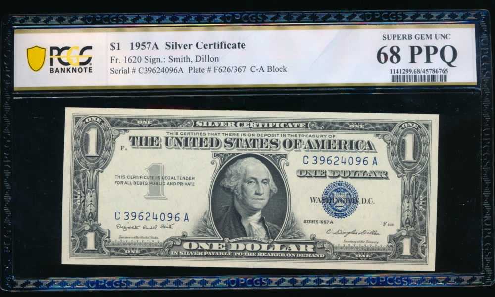 Fr. 1620 1957A $1  Silver Certificate CA block PCGS 68PPQ C39624096A