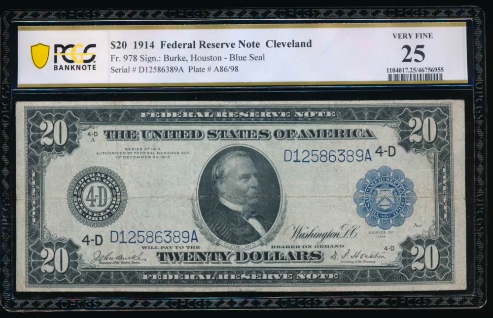 Fr. 978 1914 $20  Federal Reserve Note Cleveland PCGS 25 D12586389A