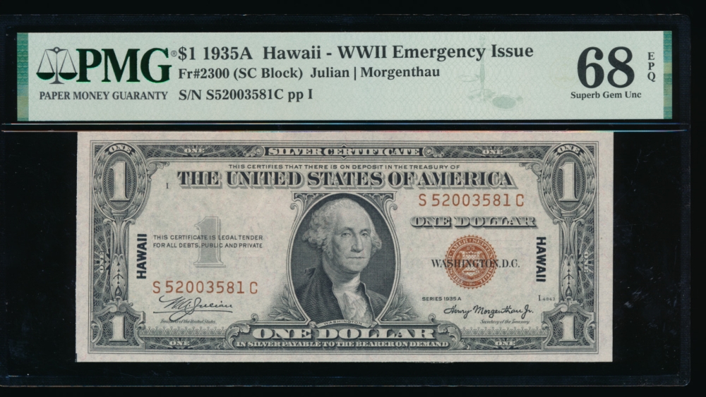 Fr. 2300 1935A $1  Hawaii SC block PMG 68EPQ S52003581C
