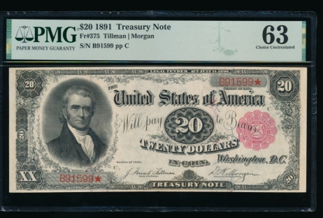Fr. 375 1891 $20  Treasury Note  PMG 63 comment B91599