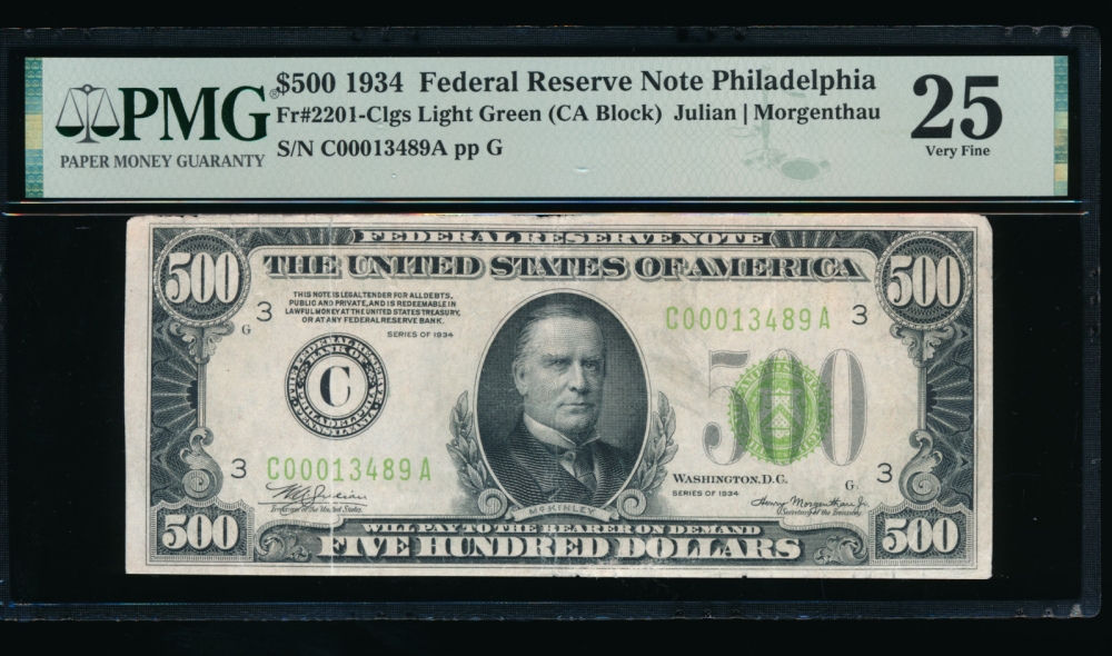 Fr. 2201-C 1934 $500  Federal Reserve Note Philadelphia LGS PMG 25 C00013489A