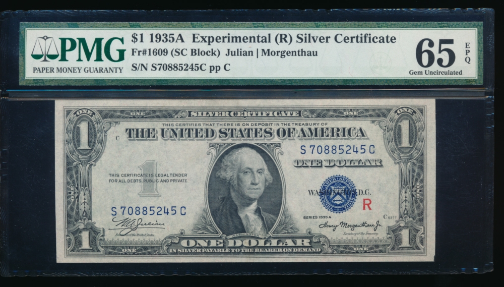 Fr. 1609 1935A $1  Silver Certificate R Experimental PMG 65EPQ S70885245C