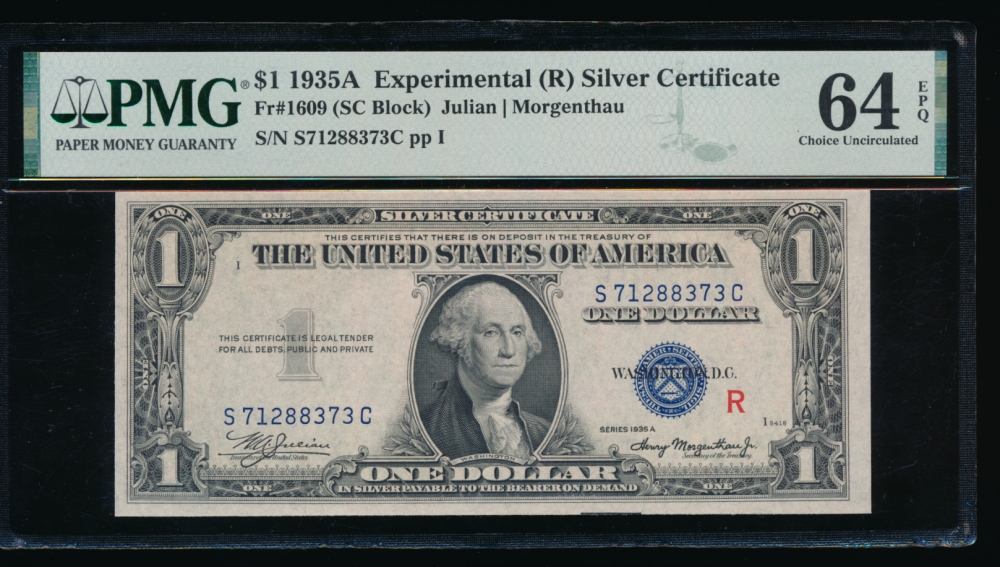 Fr. 1609 1935A $1  Silver Certificate R Experimental PMG 64EPQ S71288373C obverse