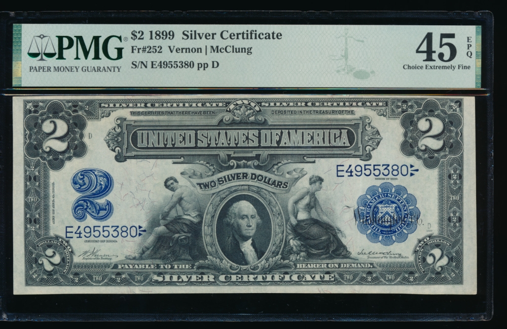 Fr. 252 1899 $2  Silver Certificate  PMG 45EPQ E4955380