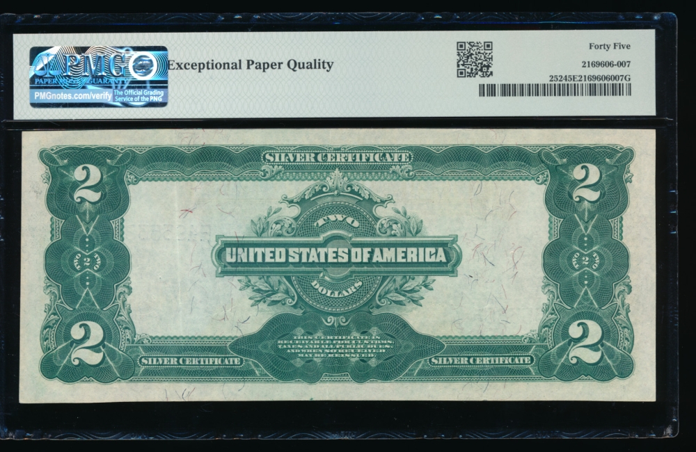 Fr. 252 1899 $2  Silver Certificate  PMG 45EPQ E4955380 reverse