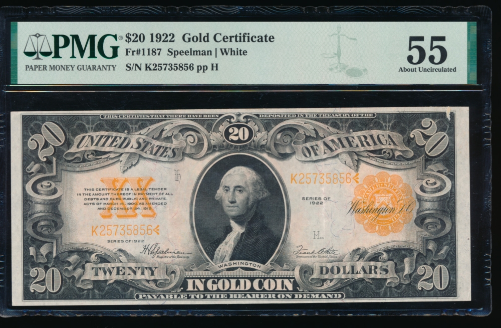 Fr. 1187 1922 $20  Gold Certificate  PMG 55 comment K25735856