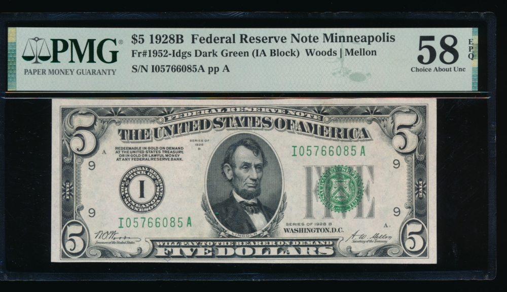 Fr. 1952-I 1928B $5  Federal Reserve Note Minneapolis PMG 58EPQ I05766085A