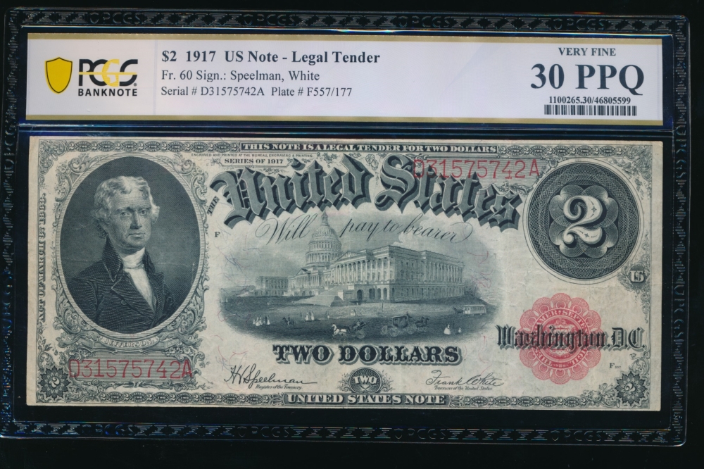 Fr. 60 1917 $2  Legal Tender  PCGS 30PPQ D31575742A