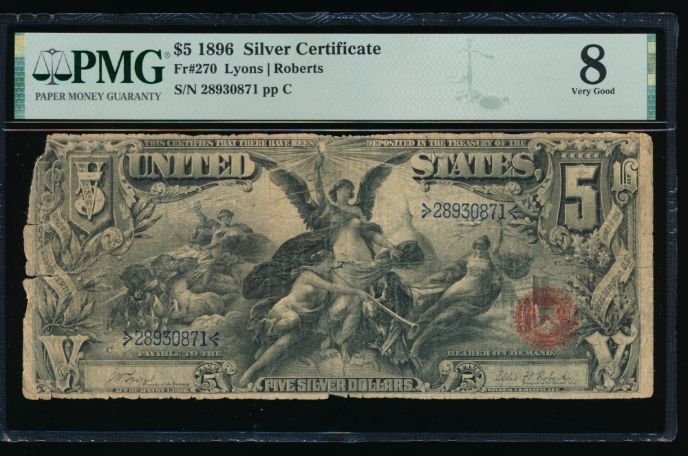 Fr. 270 1896 $5  Silver Certificate  PMG 8 28930871