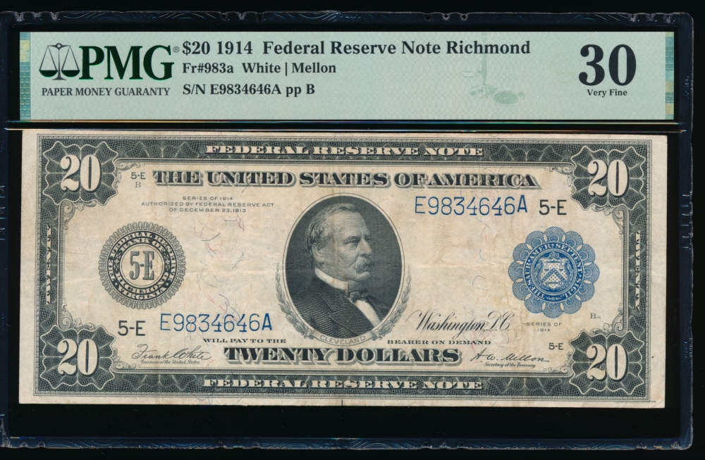 Fr. 983a 1914 $20  Federal Reserve Note Richmond PMG 30 E9834646A
