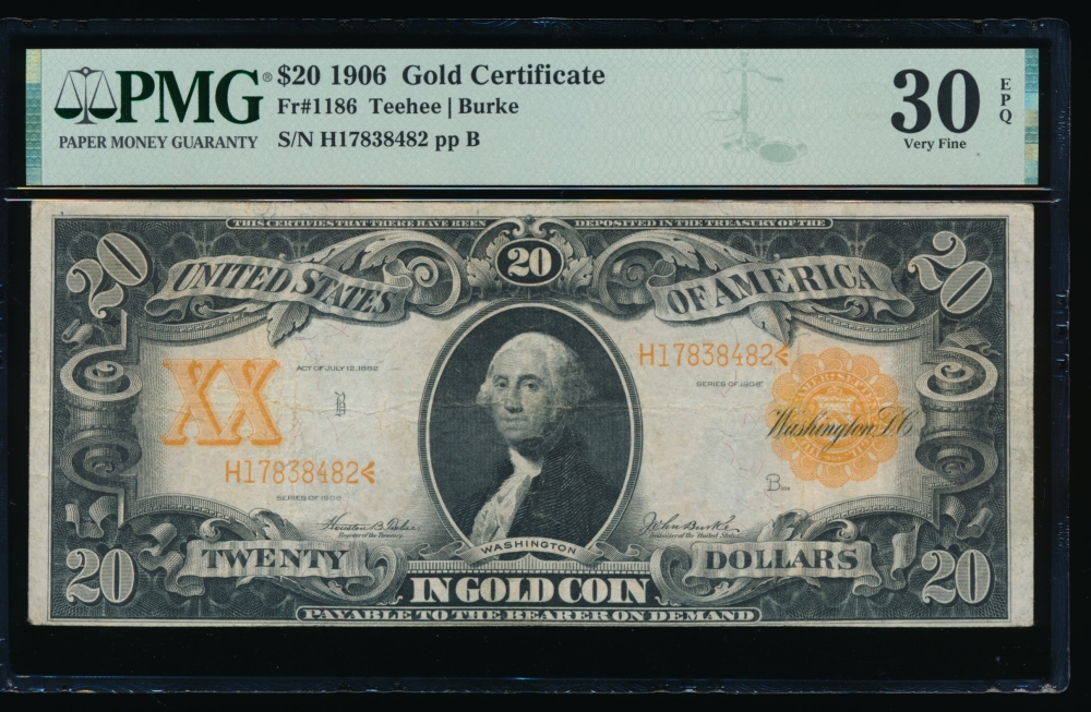 Fr. 1186 1906 $20  Gold Certificate  PMG 30EPQ H17838482