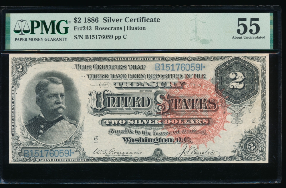 Fr. 243 1886 $2  Silver Certificate  PMG 55 comment B15176059