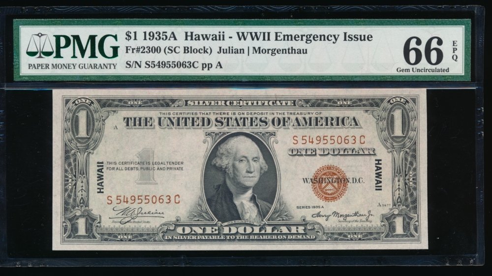 Fr. 2300 1935A $1  Hawaii SC block PMG 66EPQ S54955063C