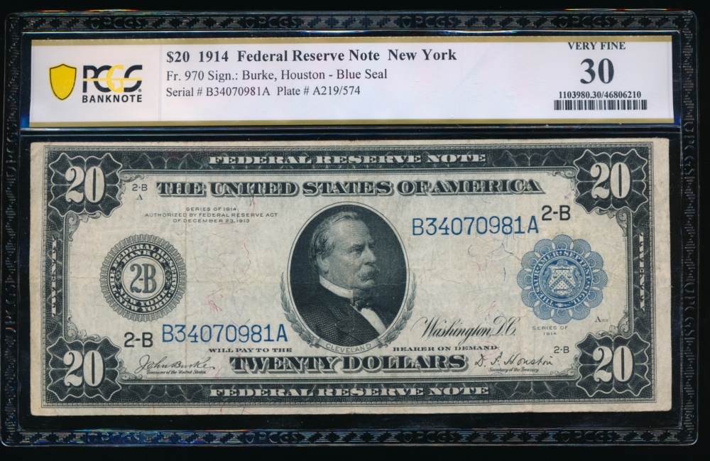 Fr. 970 1914 $20  Federal Reserve Note New York PCGS 30 B34070981A