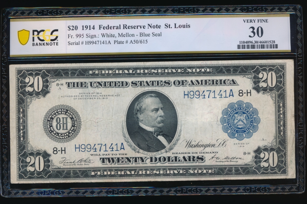 Fr. 995 1914 $20  Federal Reserve Note Saint Louis PCGS 30 H9947141A