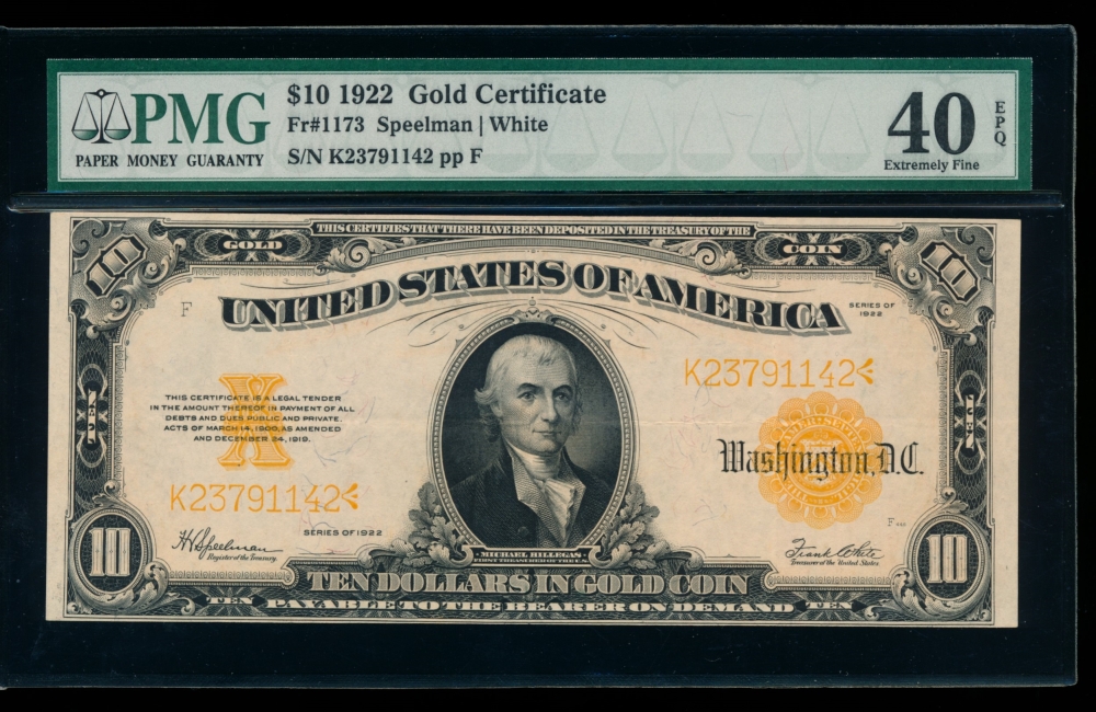 Fr. 1173 1922 $10  Gold Certificate  PMG 40EPQ K23791142