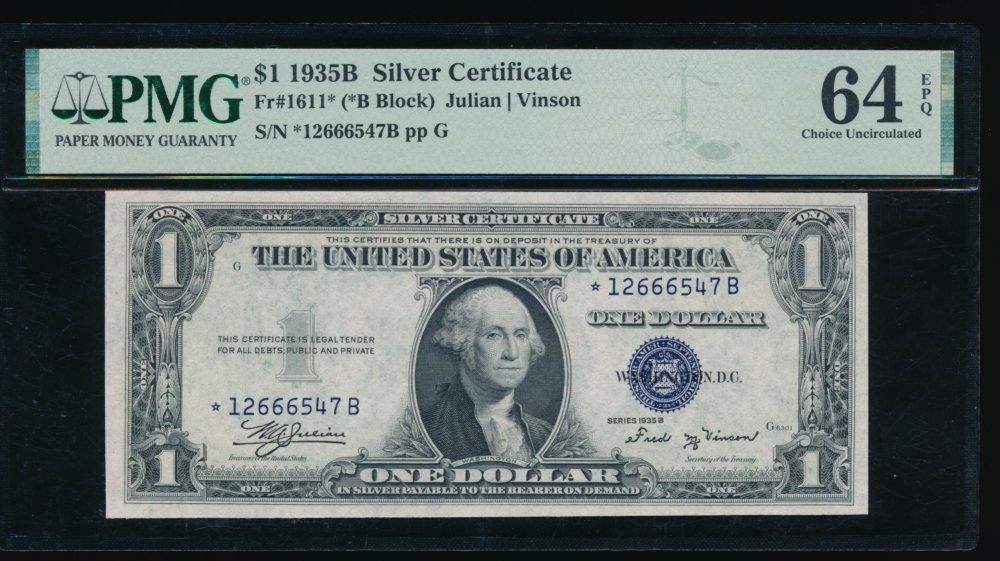 Fr. 1611 1935B $1  Silver Certificate *B block PMG 64EPQ *12666547B