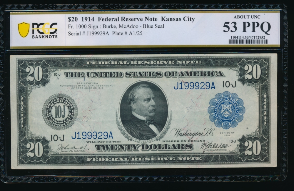 Fr. 1000 1914 $20  Federal Reserve Note  PCGS 53PPQ J199929A