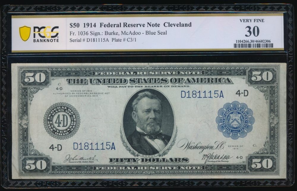 Fr. 1036 1914 $50  Federal Reserve Note Cleveland PCGS 30 D181115A