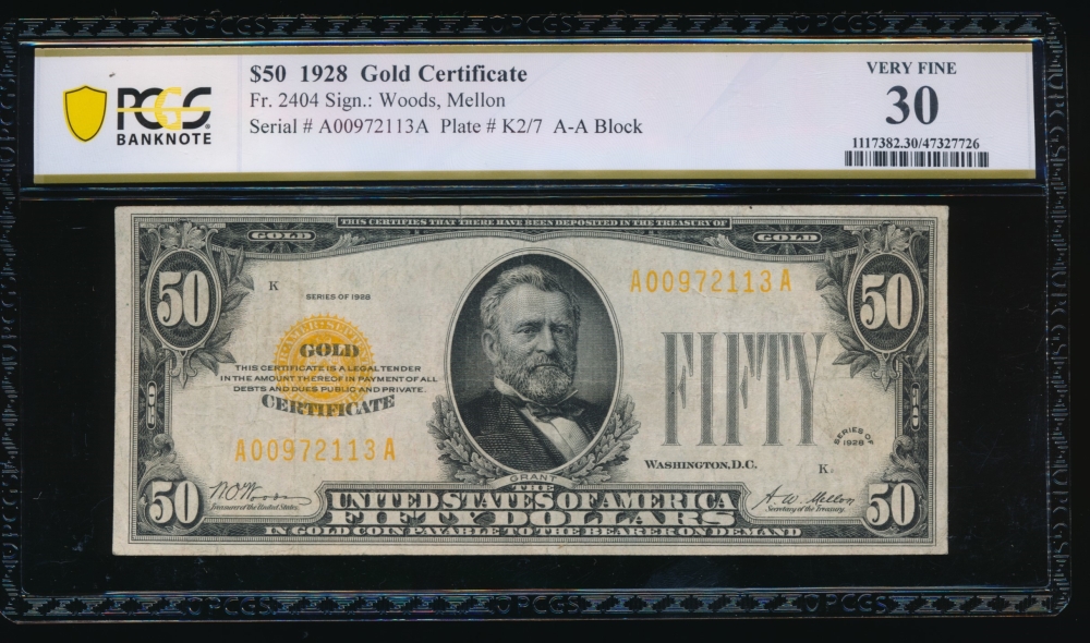 Fr. 2404 1928 $50  Gold Certificate  PCGS 30 A00972113A