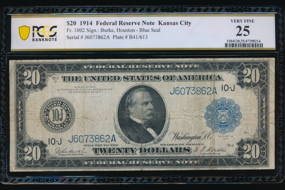 Fr. 1002 1914 $20  Federal Reserve Note Kansas City PCGS 25 J6073862A
