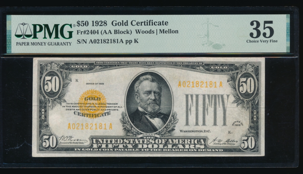 Fr. 2404 1928 $50  Gold Certificate  PMG 35 A02182181A
