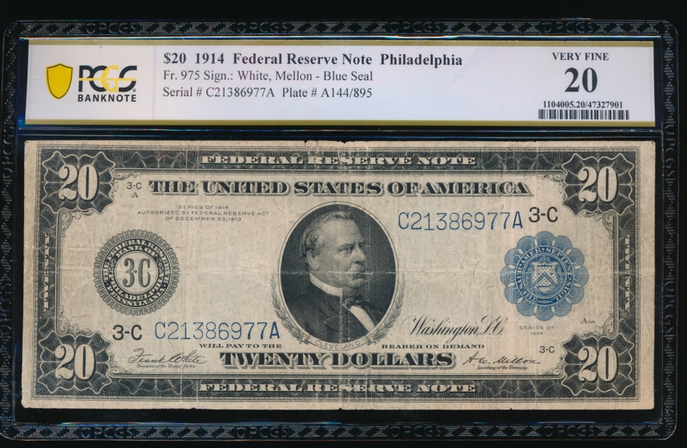 Fr. 975 1914 $20  Federal Reserve Note Philadelphia PCGS 20 C21386977A