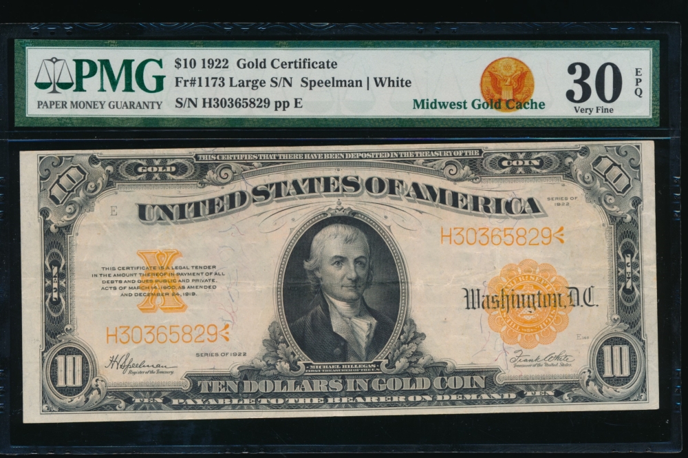 Fr. 1173 1922 $10  Gold Certificate  PMG 30EPQ H30365829