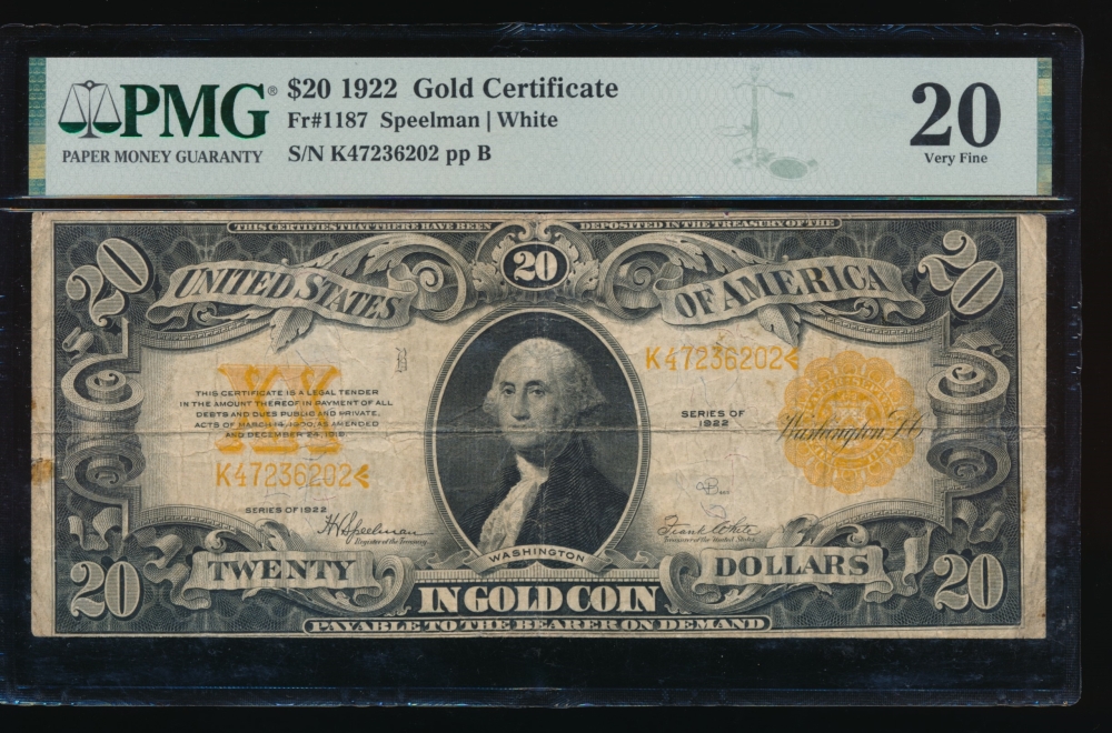Fr. 1187 1922 $20  Gold Certificate  PMG 20 K47236202