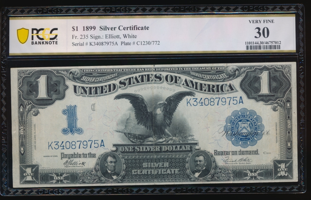 Fr. 235 1899 $1  Silver Certificate  PCGS 30 K34087975A