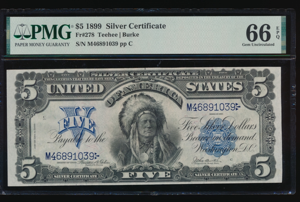 Fr. 278 1899 $5  Silver Certificate  PMG 66EPQ M46891039 obverse