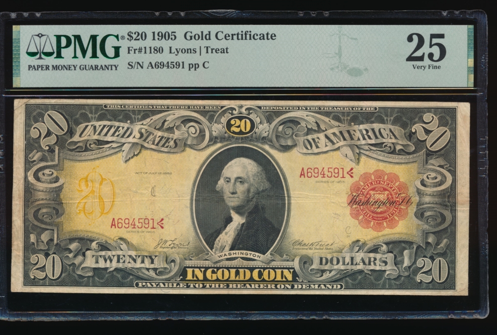 Fr. 1180 1905 $20  Gold Certificate  PMG 25 comment A694591