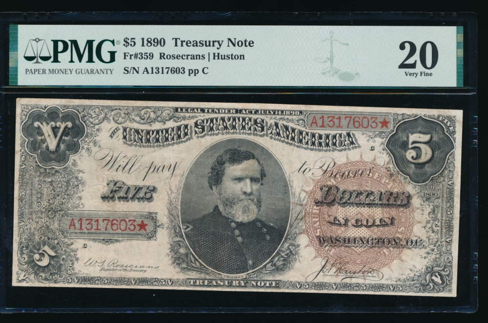 Fr. 359 1890 $5  Treasury Note  PMG 20 A1317603*