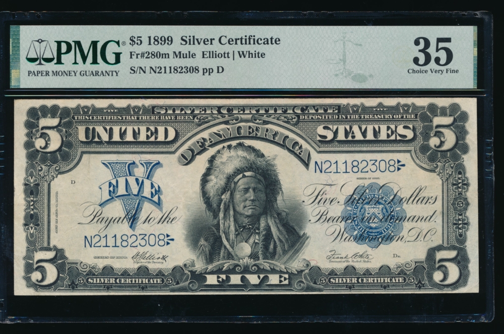 Fr. 280 1899 $5  Silver Certificate mule PMG 35 N21182308