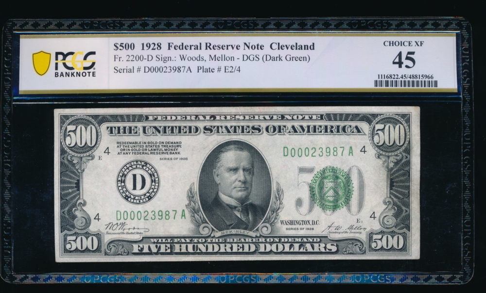 Fr. 2200-D 1928 $500  Federal Reserve Note Cleveland PCGS 45 D00023987A