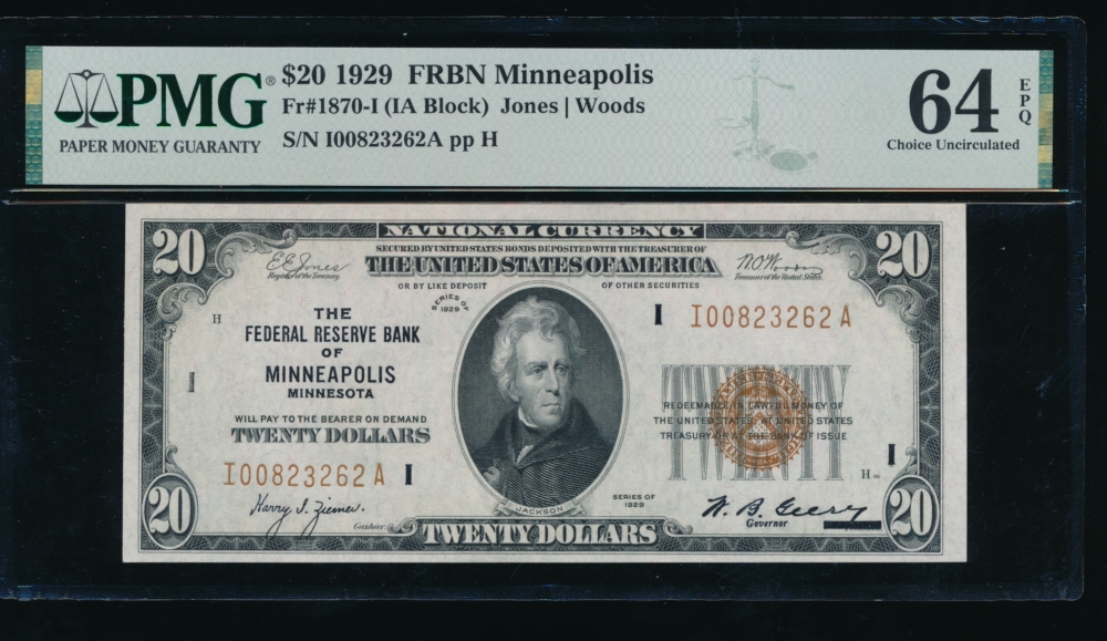 Fr. 1870-I 1929 $20  FRBN Minneapolis PMG 64EPQ I00823262A