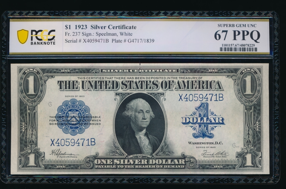 Fr. 237 1923 $1  Silver Certificate  PCGS 67PPQ X4059471B obverse