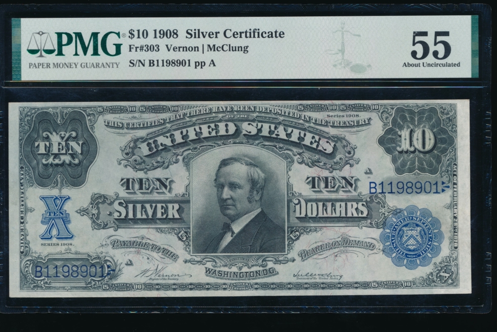Fr. 303 1908 $10  Silver Certificate   PMG 55 comment B1198901