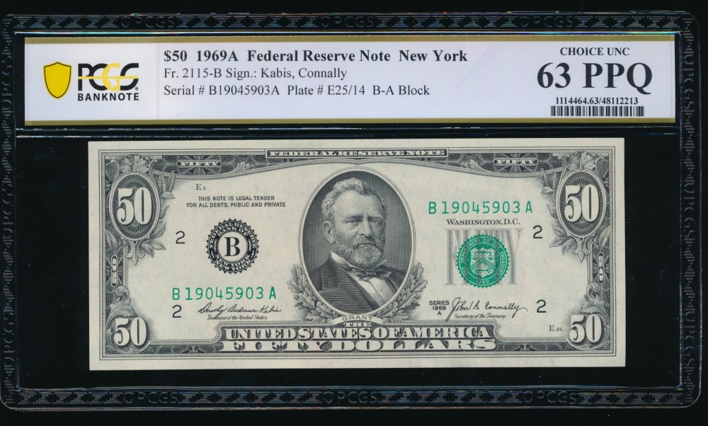 Fr. 2115-B 1969A $50  Federal Reserve Note New York PCGS 63PPQ B19045903A