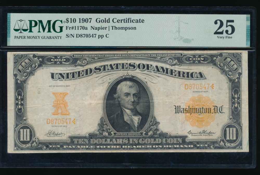 Fr. 1170a 1907 $10  Gold Certificate Napier/Thompson PMG 25 D870547