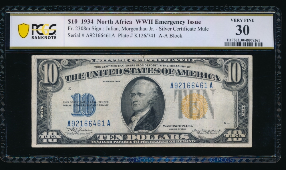 Fr. 2308 1934 $10  North Africa mule PCGS 30 A92166461A