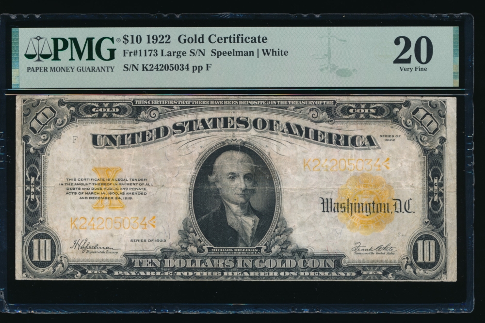 Fr. 1173 1922 $10  Gold Certificate  PMG 20 K24205034